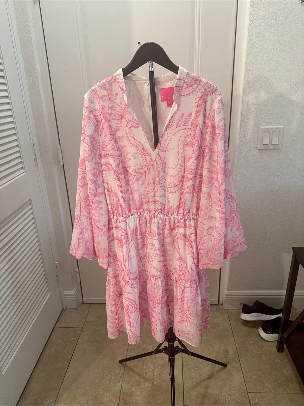 Lilly Pulitzer Pink Paisley V-Neck Tiered Dress